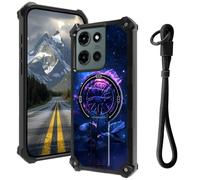 Case for Moto G Power 5G 2025 with Hidden Kickstand & Wrist Strap, Magnetic Car Mount Compatible, Rugged Military Grade Shockproof Cover for G Power 5G 2025 6.8", Flashing Purple Rose