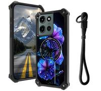 Case for Moto G Power 5G 2025 with Hidden Kickstand & Wrist Strap, Magnetic Car Mount Compatible, Rugged Military Grade Shockproof Cover for G Power 5G 2025 6.8", Purple Morning Glory