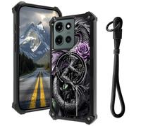 Case for Moto G Power 5G 2025 with Hidden Kickstand & Wrist Strap, Magnetic Car Mount Compatible, Rugged Military Grade Shockproof Cover for G Power 5G 2025 6.8", Black Dragon Purple Rose