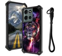 Case for Moto G Power 5G 2025 with Hidden Kickstand & Wrist Strap, Magnetic Car Mount Compatible, Rugged Military Grade Shockproof Cover for G Power 5G 2025 6.8", Lightning Purple Lion