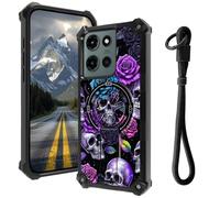 Case for Moto G Power 5G 2025 with Hidden Kickstand & Wrist Strap, Magnetic Car Mount Compatible, Rugged Military Grade Shockproof Cover for G Power 5G 2025 6.8", Purple Skull Rose