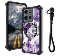 Case for Moto G Power 5G 2025 with Hidden Kickstand & Wrist Strap, Magnetic Car Mount Compatible, Rugged Military Grade Shockproof Cover for G Power 5G 2025 6.8", Purple Peony