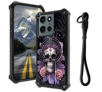 Case for Moto G Power 5G 2025 with Hidden Kickstand & Wrist Strap, Magnetic Car Mount Compatible, Rugged Military Grade Shockproof Cover for G Power 5G 2025 6.8", Crown Purple Skull