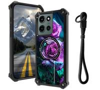Case for Moto G Power 5G 2025 with Hidden Kickstand & Wrist Strap, Magnetic Car Mount Compatible, Rugged Military Grade Shockproof Cover for G Power 5G 2025 6.8", Purple Rose 1