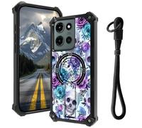 Case for Moto G Power 5G 2025 with Hidden Kickstand & Wrist Strap, Magnetic Car Mount Compatible, Rugged Military Grade Shockproof Cover for G Power 5G 2025 6.8", Purple Rose Skull
