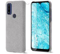 Case for Motorola G Pure, Shock-Absorption Case with Tempered Glass Screen Protector, Drop Protective PC Case Cover, All-round Protection Phone Case for Moto G Pure Light Grey