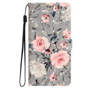 Case for Motorola Moto E32, Magnetic Protective PU Leather Shockproof Wallet Stand Foldable Flip Cover with Kickstand Card Holders for Motorola Moto E32,Gray flower