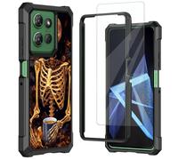 Case for Motorola Moto G Power 5G 2026 / Moto G Power 5G 2025,with Tempered Glass Screen Protector, Durable PC and TPU Bumper Raised Corner Edge Case,Human Skeleton and Coffee