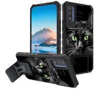 Case for Motorola Moto G Pure 2021, Built in Hard Kickstand Dual Layer TPU Shockproof & Slide Camera Protection Case for Moto G Pure 2021,Green Eyes Cat Black