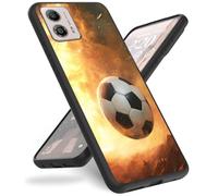 Case for Motorola Moto G53 Phone Case,Slim Anti-Scratch Shockproof Durable Black Silicone Protective Case for Motorola G53 5G,Football and fire