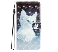 Case for Motorola Moto G73, Magnetic Protective PU Leather Shockproof Wallet Stand Foldable Flip Cover with Kickstand Card Holders for Motorola Moto G73,White Cat
