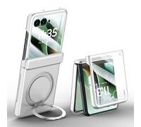 Case for Motorola Razr 60 Ultra with Magnetic Ring Holder Stand, [Supports Wireless Charging] Slim Hard PC Case with Screen Protector & Hinge Protection for Moto Razr Ultra 2025 (Silver)