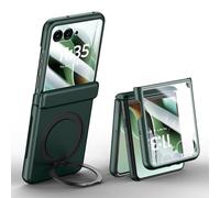 Case for Motorola Razr 60 Ultra with Magnetic Ring Holder Stand, [Supports Wireless Charging] Slim Hard PC Case with Screen Protector & Hinge Protection for Moto Razr Ultra 2025 (Green)