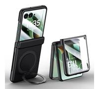 Case for Motorola Razr 60 Ultra with Magnetic Ring Holder Stand, [Supports Wireless Charging] Slim Hard PC Case with Screen Protector & Hinge Protection for Moto Razr Ultra 2025 (Black)
