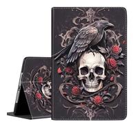 Case for New iPad (A16) 11th Generation 11 Inch 2025,for iPad 10th Gen 2022 10.9 Inch, Multi-Angle Stand Smart Cover Shockproof with Auto Wake/Sleep, Black Raven Sits on The Skulls and Roses