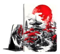 Case for New iPad (A16) 11th Generation 11 Inch 2025,for iPad 10th Generation 2022 10.9 Inch, Multi-Angle Stand Smart Cover Shockproof with Auto Wake/Sleep, Red Moon On Japanese Pagoda