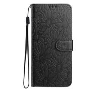 Case for Nokia C32, Flip Leather Embossed Daisy Shockproof Protection Cover Slim Fit Phone Case with Kickstand [Card Slot] [Magnetic Closure] for Nokia C32,black