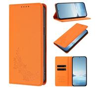 Case for Oneplus 12R 5G, Magnetic PU Leather Embossed Peony Wallet Stand Case with [Shockproof TPU] Card Holders Viewing Stand, Protective Folio Cover for Oneplus 12R 5G,orange