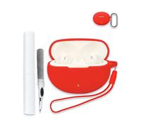 Case for Oneplus nord buds 3 pro, Soft Silicone Protective Portable Scratch Shock Resistant Hard Shell with Cleaner Kit & Carabiner & Lanyard，Red