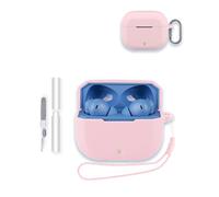 Case for OnePlus Nord Buds 3r Earbuds, WUNIAK Soft Silicone Protective Portable Scratch Shock Resistant Shell with Cleaner Kit & Carabiner & Lanyard,Pink