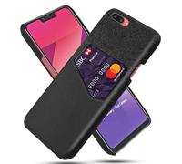 Case for OPPO A3s,Anti-Slip,360°Fall Protection,Fingerprint Resistance,Canvas and PU Leather Case with 1 card slot behind-Black