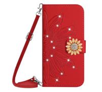 Case for OPPO A80 5G/A3 Pro, Glitter Book Phone Case Wallet PU Leather Case Cover Sunflower Bling Sparkly Diamonds Gems Folio Stand Wallet Flip Card Slots Magnetic Case for OPPO A80 5G/A3 Pro red