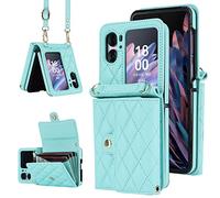 Case for OPPO Find N2 Flip Cover with Crossbody Strap Large Card Holder Bag |RFID Blocking| Wallet Pocket Case Shockproof Leather Women Magnetic Purse Case for OPPO Find N2 Flip Tiffany Blue
