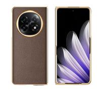 Case for Oppo Find N5, Genuine Leather Phone Cover with Camera Protection, Slim Gold TPU Edge Hard Back Case for Oppo Find N5,Brown