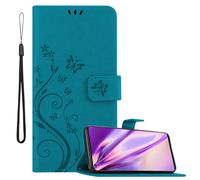 cadorabo Book Case compatible with Oppo FIND X3 PRO in FLORAL BLUE - Cover in Flower Design with Magnetic Closure, Stand Function and 3 Card Slots - Wallet Etui Pouch PU Flip
