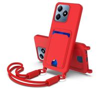 Case For OPPO Realme Note 60/ Note 60X 4G/ C63 4G/ C61 4G Global Version/Narzo N63 4G, Soft Touch TPU Silicone, with Card Slots, Wrist Strap, Shockproof Protective Phone Case Cover, Red