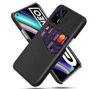 Case for OPPO Realme Q3 Pro 5G,Anti-Slip,360°Fall Protection,Fingerprint Resistance,Canvas and PU Leather Case with 1 card slot behind-Black