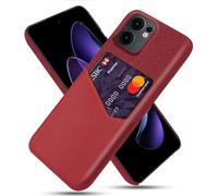 Case for OPPO Reno 13F 5G,Anti-Slip,360°Fall Protection,Fingerprint Resistance,Canvas and PU Leather Case with 1 card slot behind-Red