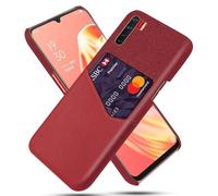Case for OPPO Reno 3,Anti-Slip,360°Fall Protection,Fingerprint Resistance,Canvas and PU Leather Case with 1 card slot behind-Red