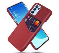Case for OPPO Reno 6 Pro,Anti-Slip,360°Fall Protection,Fingerprint Resistance,Canvas and PU Leather Case with 1 card slot behind-Red