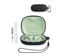 Case for QCY Crossky R50 Earbuds, WUNIAK Soft Silicone Protective Portable Scratch Shock Resistant Shell with Cleaner Kit & Carabiner & Lanyard for QCY Crossky R50,Black