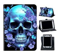 Case for QunyiCO Y10 10.1" / Pritom Tronpad M10 10 inch Tablet,Mxfdegf 360 Degree Rotating Stand and Magnetic Closure Case for Pritom M10 10 Inch Tablet 2020 Release,Blue Skull Flowers