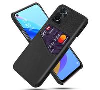 Case for Realme 9i,Anti-Slip,360°Fall Protection,Fingerprint Resistance,Canvas and PU Leather Case with 1 card slot behind-Black