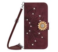Case for Redmi Note 14 5G, Glitter Book Phone Case Wallet PU Leather Case Cover Sunflower Bling Sparkly Diamonds Gems Folio Stand Wallet Flip Card Slots Magnetic Case for Redmi Note 14 5G Burgundy
