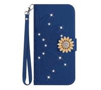 Case for Redmi Note 14 Pro/Note 14 Pro+ 5G Women Glitter Bling Diamond Case with Cards Slot Cash Pockets Embossed Sunflower PU Leather Shockproof Flip Cover for Redmi Note 14 Pro,Dark Blue