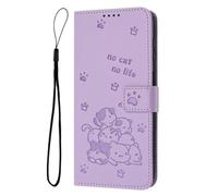 Case for Samsung Galaxy A05S 4G, Protective PU Leather Embossed Cat Flowers Book Wallet Phone Cases Shockproof Folio Magnetic Cover with Card Holders Kickstand for Samsung Galaxy A05S 4G,Purple