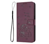 Case for Samsung Galaxy A05S 4G, Protective PU Leather Embossed Cat Flowers Book Wallet Phone Cases Shockproof Folio Magnetic Cover with Card Holders Kickstand for Samsung Galaxy A05S 4G,Wine Red