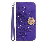 Case for Samsung Galaxy A16 Women Glitter Bling Diamond Case with Cards Slot Cash Pockets Embossed Sunflower PU Leather Shockproof Flip Wallet Cover for Samsung Galaxy A16 deep purple
