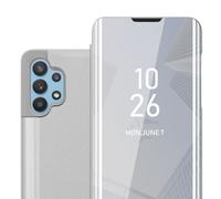 cadorabo Case compatible with Samsung Galaxy A32 5G in AGATE SILVER - Clear View Mirror Protective Cover - Ultra Slim Cover Etui Pouch with Stand function 360 Degree Protection Book Folding Style