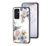 Case for Samsung Galaxy A35 5G, Smooth Glass Back Cover Girly Blooming Flowers Design Soft TPU Bumper Shockproof Bulletproof Thin Protective Phone Case for Samsung Galaxy A35 5G, White Flower Bush