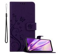 cadorabo Book Case works with Samsung Galaxy A40 / A40s in FLORAL DARK PURPLE - Cover in Flower Design with Magnetic Closure, Stand Function and 3 Card Slots - Wallet Etui Pouch PU Leather Flip