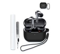 Case for SAMSUNG Galaxy Buds 3/Buds 3 Pro AI True Wireless Bluetooth Earbuds, Soft Silicone Protective Portable Scratch Shock Resistant Shell with Cleaner Kit & Carabiner & Lanyard，Black