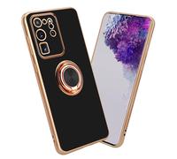 (Glossy Black - Gold) Cadorabo Case for Samsung Galaxy S20 ULTRA with ring Protective Cover made of flexible TPU silicone, with camera protection and magnetic car holder