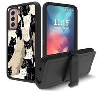 Case for Samsung Galaxy S22 5G 6.1-Inch, with Swivel Belt Clip Heavy Duty Shockproof TPU Protection Phone Cover for Galaxy S22 6.1 inch,Black and White Cats