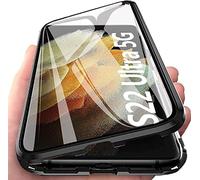 Case for Samsung Galaxy S22 Ultra 5G 360° Magnetic Cover,Transparent Double Sided Tempered Glass with Shockproof Metal Bumper[Built-in Magnet] One-piece Design Full Body Protective Flip Case - Black