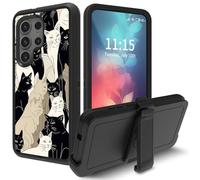Case for Samsung Galaxy S22 Ultra 5G, with Swivel Belt Clip Heavy Duty Shockproof TPU Protection Phone Cover for Samsung S22 Ultra 5G 6.8 Inch,Black and White Cats